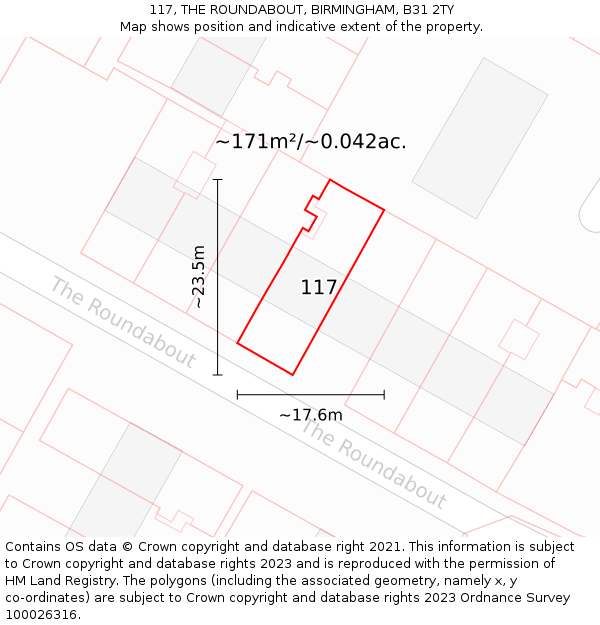 117, THE ROUNDABOUT, BIRMINGHAM, B31 2TY: Plot and title map
