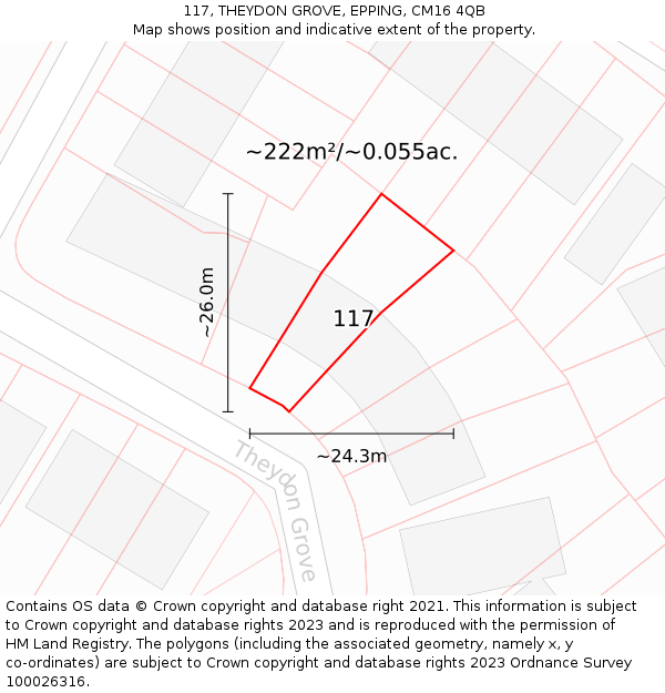 117, THEYDON GROVE, EPPING, CM16 4QB: Plot and title map