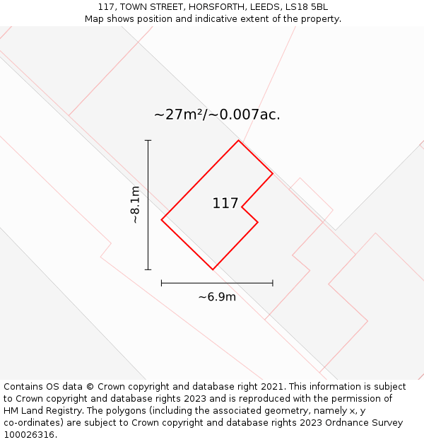 117, TOWN STREET, HORSFORTH, LEEDS, LS18 5BL: Plot and title map