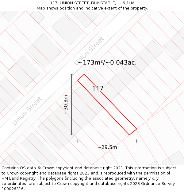 117, UNION STREET, DUNSTABLE, LU6 1HA: Plot and title map