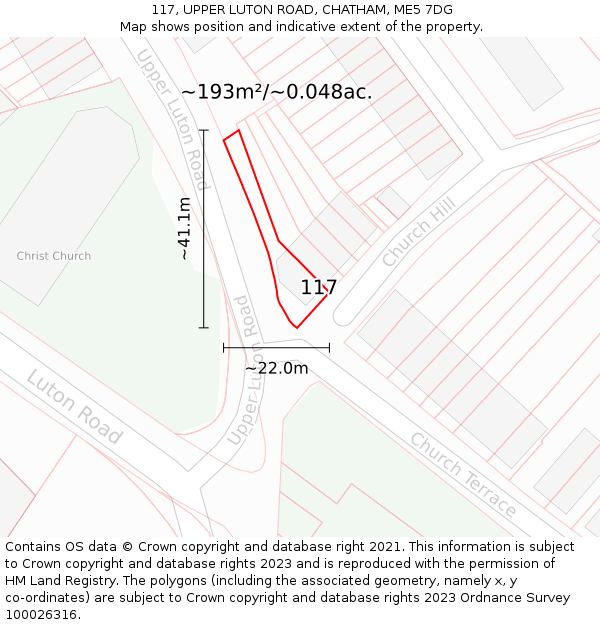 117, UPPER LUTON ROAD, CHATHAM, ME5 7DG: Plot and title map