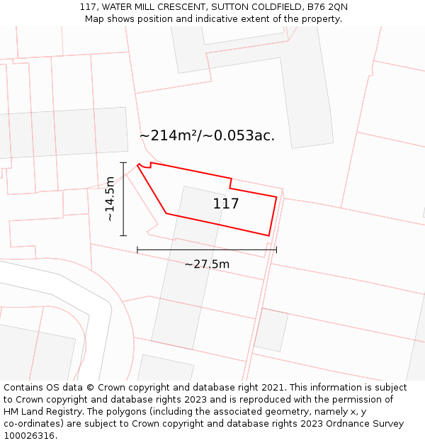 117, WATER MILL CRESCENT, SUTTON COLDFIELD, B76 2QN: Plot and title map