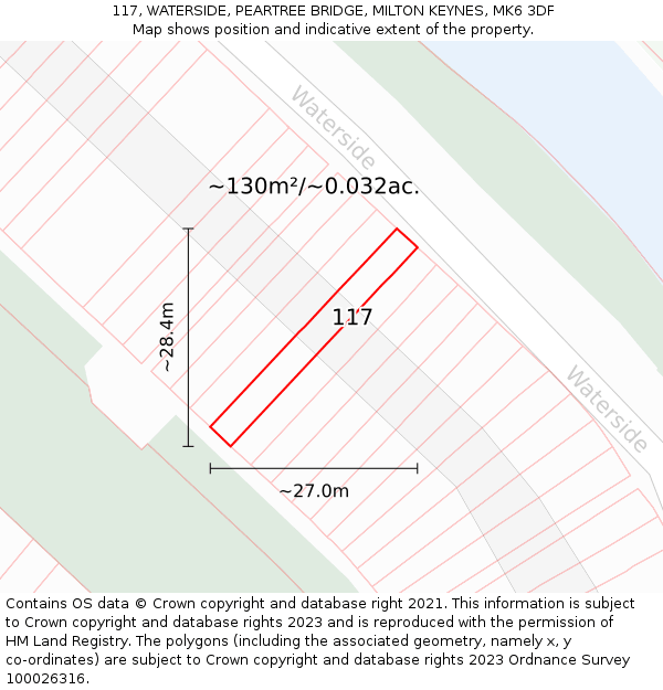 117, WATERSIDE, PEARTREE BRIDGE, MILTON KEYNES, MK6 3DF: Plot and title map