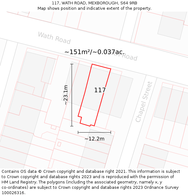 117, WATH ROAD, MEXBOROUGH, S64 9RB: Plot and title map