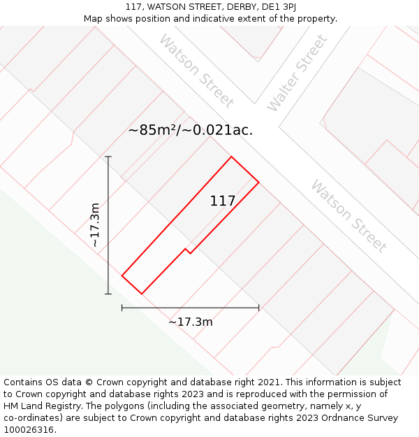 117, WATSON STREET, DERBY, DE1 3PJ: Plot and title map