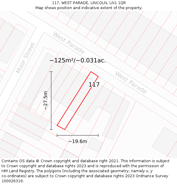 117, WEST PARADE, LINCOLN, LN1 1QR: Plot and title map