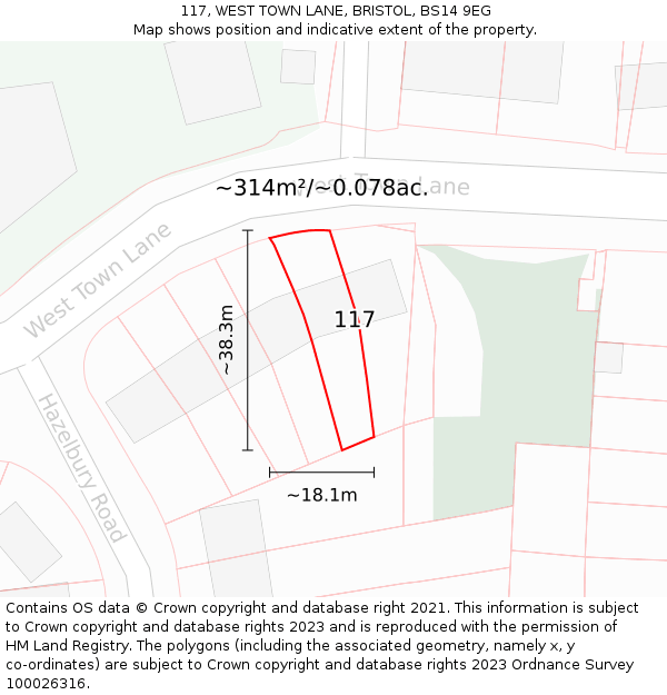 117, WEST TOWN LANE, BRISTOL, BS14 9EG: Plot and title map