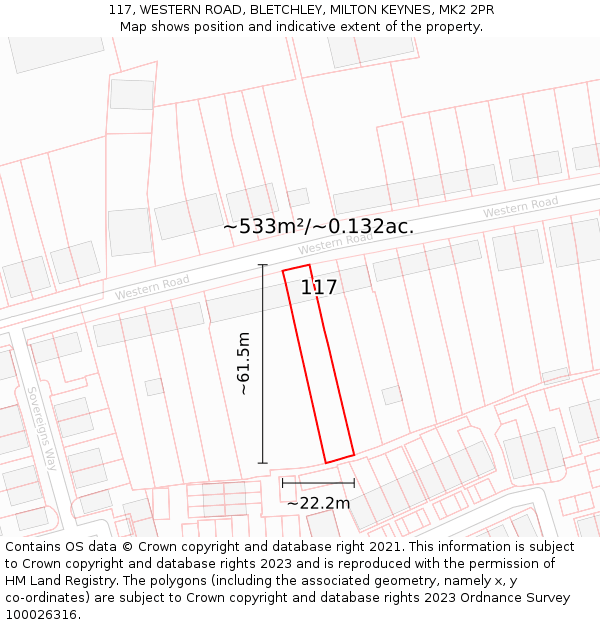 117, WESTERN ROAD, BLETCHLEY, MILTON KEYNES, MK2 2PR: Plot and title map