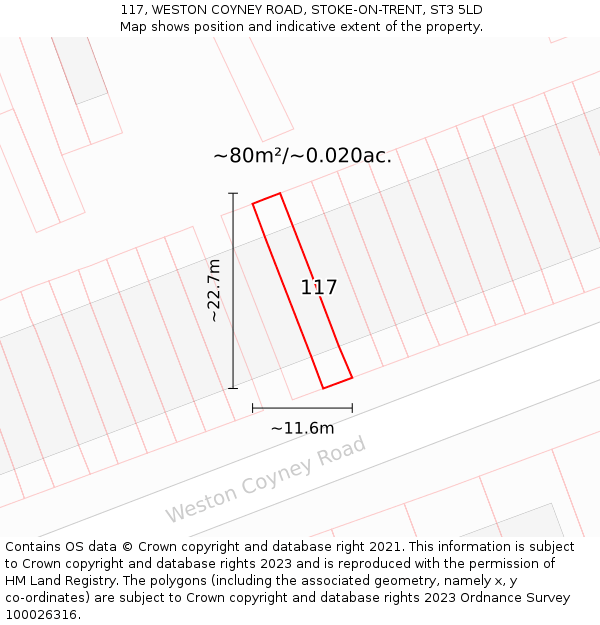 117, WESTON COYNEY ROAD, STOKE-ON-TRENT, ST3 5LD: Plot and title map