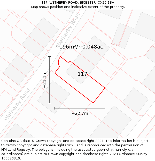 117, WETHERBY ROAD, BICESTER, OX26 1BH: Plot and title map