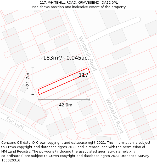 117, WHITEHILL ROAD, GRAVESEND, DA12 5PL: Plot and title map