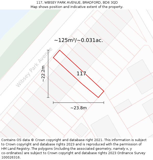 117, WIBSEY PARK AVENUE, BRADFORD, BD6 3QD: Plot and title map