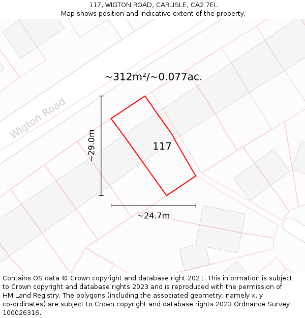 117, WIGTON ROAD, CARLISLE, CA2 7EL: Plot and title map