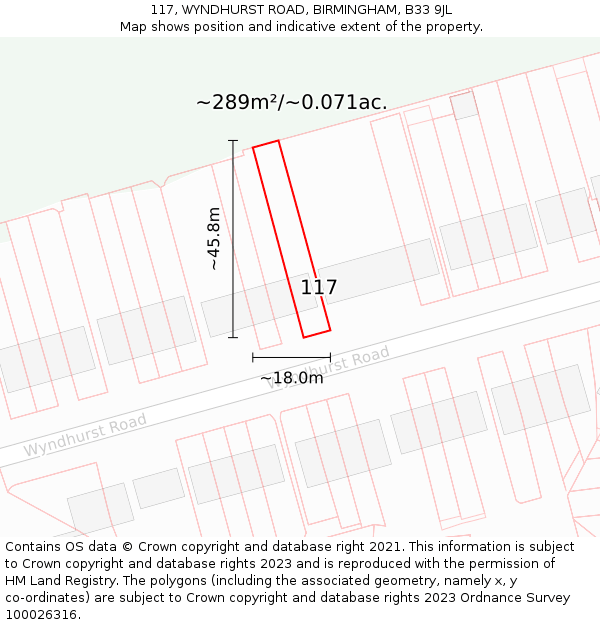 117, WYNDHURST ROAD, BIRMINGHAM, B33 9JL: Plot and title map