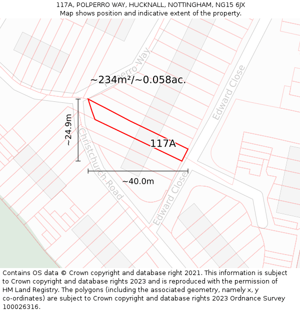117A, POLPERRO WAY, HUCKNALL, NOTTINGHAM, NG15 6JX: Plot and title map