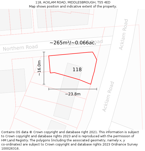 118, ACKLAM ROAD, MIDDLESBROUGH, TS5 4ED: Plot and title map