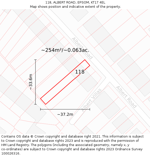 118, ALBERT ROAD, EPSOM, KT17 4EL: Plot and title map