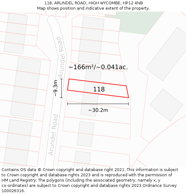 118, ARUNDEL ROAD, HIGH WYCOMBE, HP12 4NB: Plot and title map