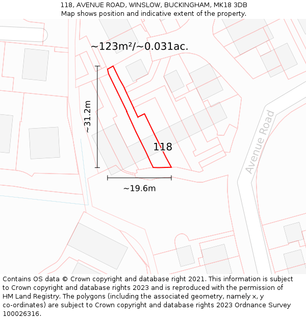 118, AVENUE ROAD, WINSLOW, BUCKINGHAM, MK18 3DB: Plot and title map