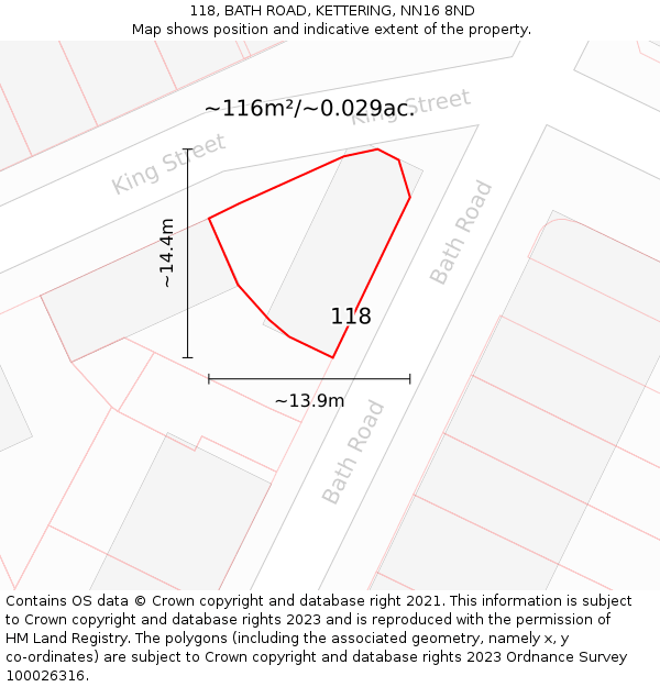 118, BATH ROAD, KETTERING, NN16 8ND: Plot and title map