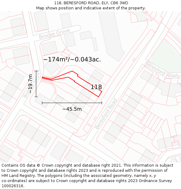 118, BERESFORD ROAD, ELY, CB6 3WD: Plot and title map