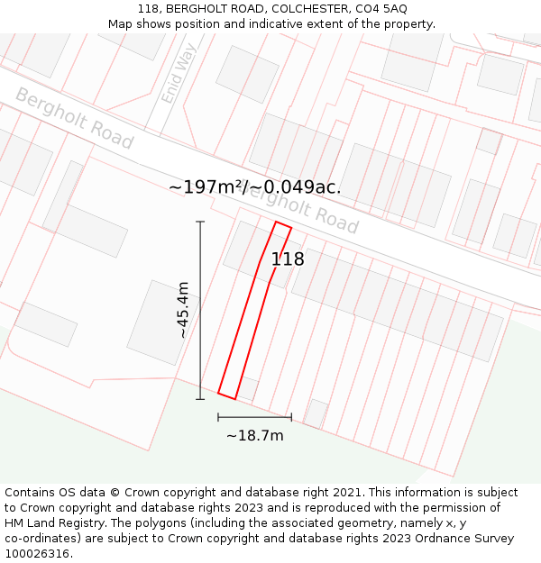 118, BERGHOLT ROAD, COLCHESTER, CO4 5AQ: Plot and title map