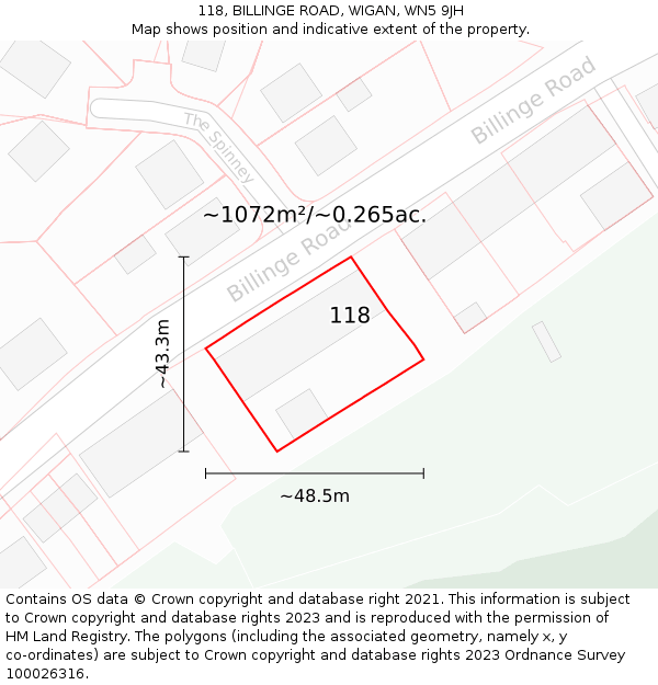 118, BILLINGE ROAD, WIGAN, WN5 9JH: Plot and title map