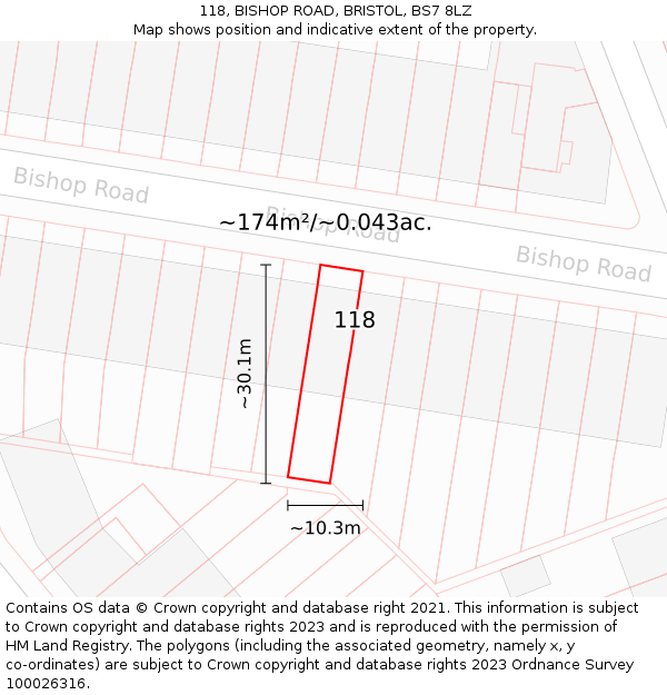 118, BISHOP ROAD, BRISTOL, BS7 8LZ: Plot and title map
