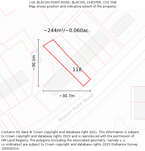 118, BLACON POINT ROAD, BLACON, CHESTER, CH1 5NE: Plot and title map