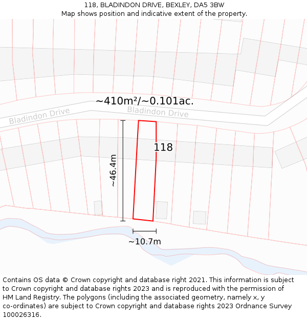 118, BLADINDON DRIVE, BEXLEY, DA5 3BW: Plot and title map