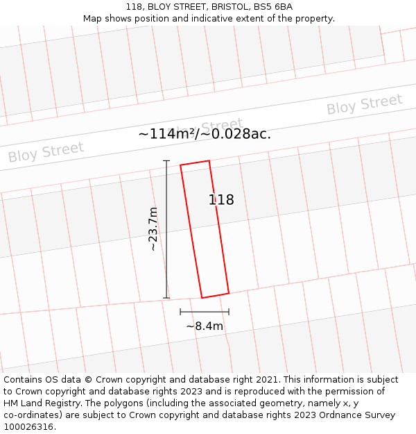 118, BLOY STREET, BRISTOL, BS5 6BA: Plot and title map