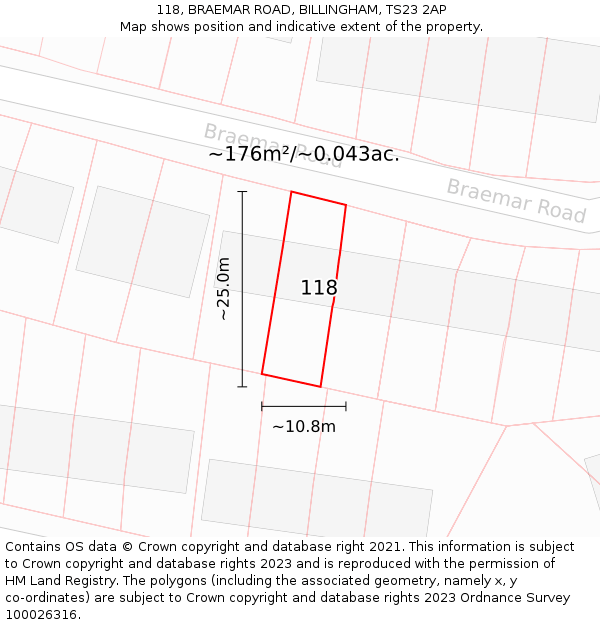 118, BRAEMAR ROAD, BILLINGHAM, TS23 2AP: Plot and title map