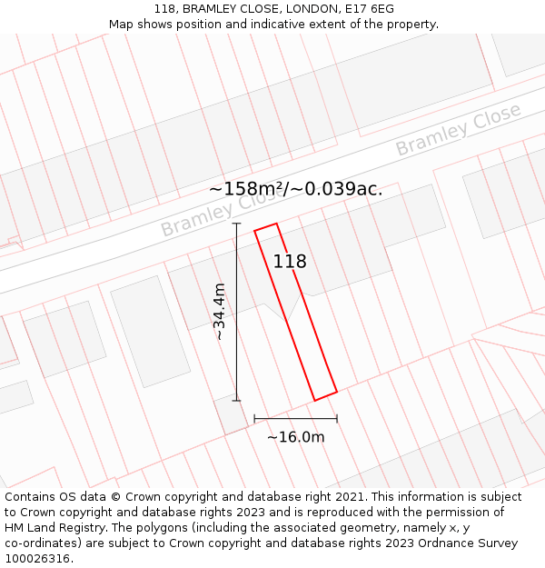 118, BRAMLEY CLOSE, LONDON, E17 6EG: Plot and title map