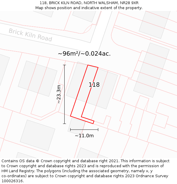118, BRICK KILN ROAD, NORTH WALSHAM, NR28 9XR: Plot and title map