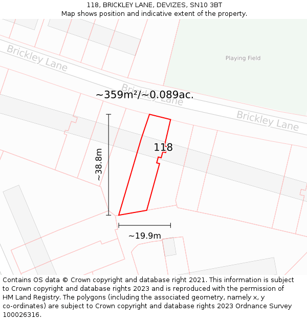 118, BRICKLEY LANE, DEVIZES, SN10 3BT: Plot and title map