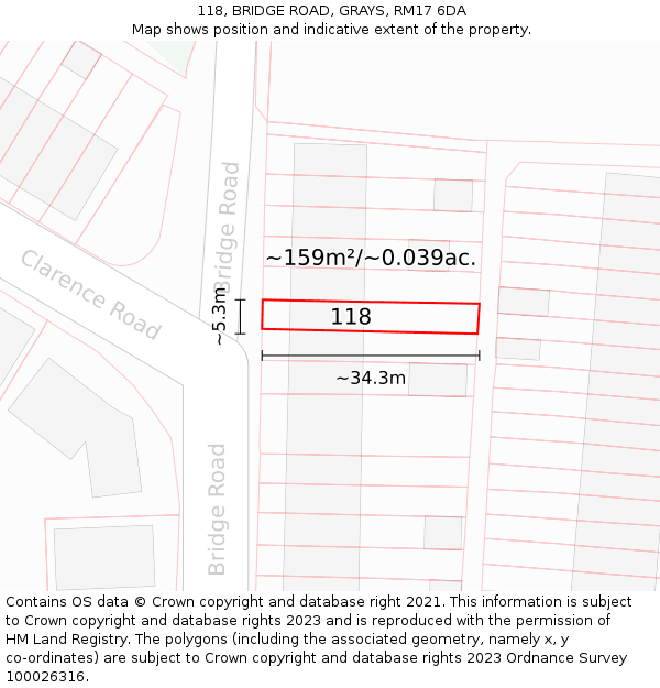 118, BRIDGE ROAD, GRAYS, RM17 6DA: Plot and title map