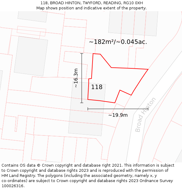 118, BROAD HINTON, TWYFORD, READING, RG10 0XH: Plot and title map
