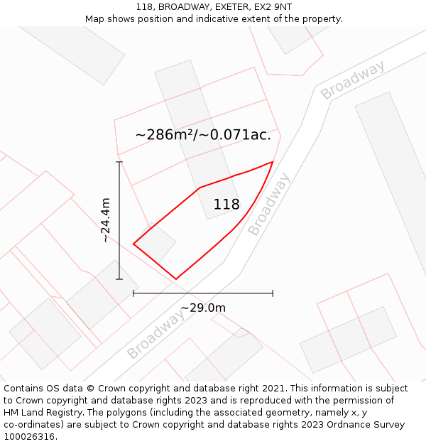 118, BROADWAY, EXETER, EX2 9NT: Plot and title map