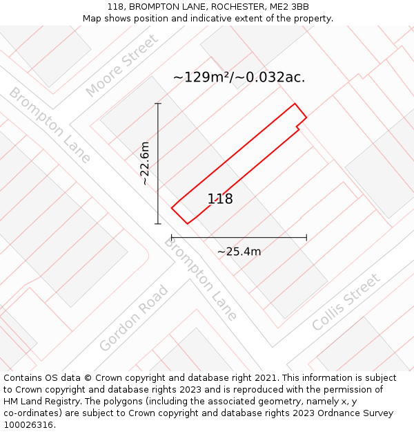 118, BROMPTON LANE, ROCHESTER, ME2 3BB: Plot and title map