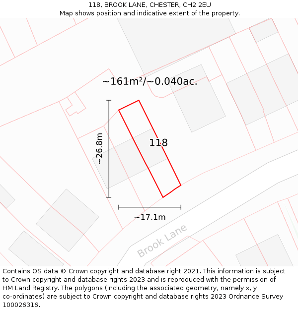 118, BROOK LANE, CHESTER, CH2 2EU: Plot and title map