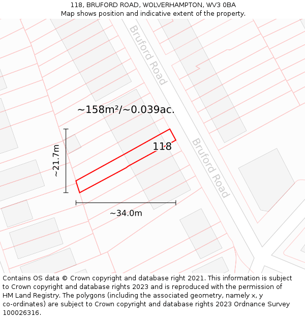 118, BRUFORD ROAD, WOLVERHAMPTON, WV3 0BA: Plot and title map