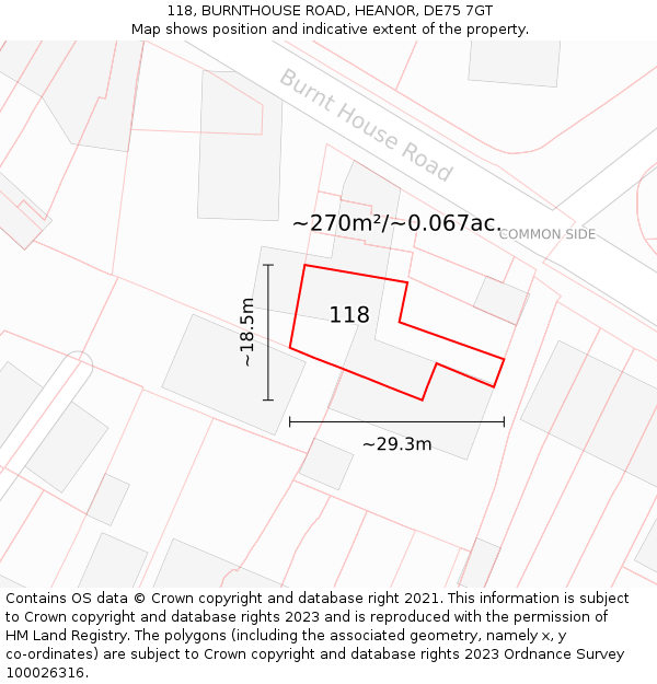 118, BURNTHOUSE ROAD, HEANOR, DE75 7GT: Plot and title map