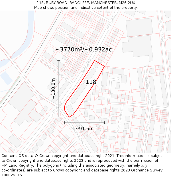 118, BURY ROAD, RADCLIFFE, MANCHESTER, M26 2UX: Plot and title map