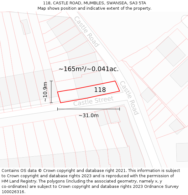 118, CASTLE ROAD, MUMBLES, SWANSEA, SA3 5TA: Plot and title map