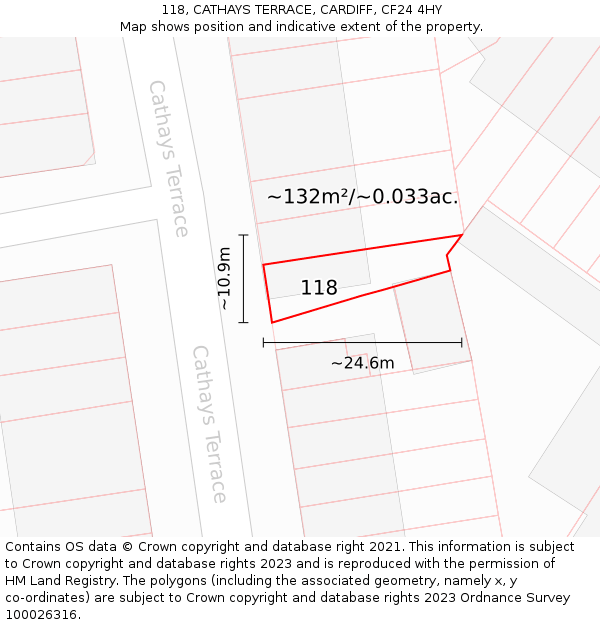118, CATHAYS TERRACE, CARDIFF, CF24 4HY: Plot and title map
