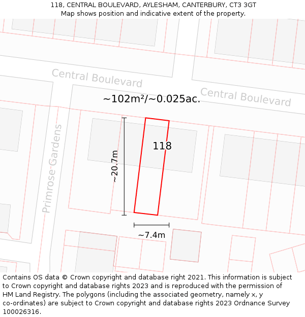 118, CENTRAL BOULEVARD, AYLESHAM, CANTERBURY, CT3 3GT: Plot and title map
