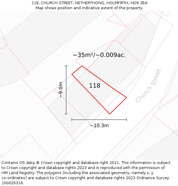 118, CHURCH STREET, NETHERTHONG, HOLMFIRTH, HD9 3EA: Plot and title map
