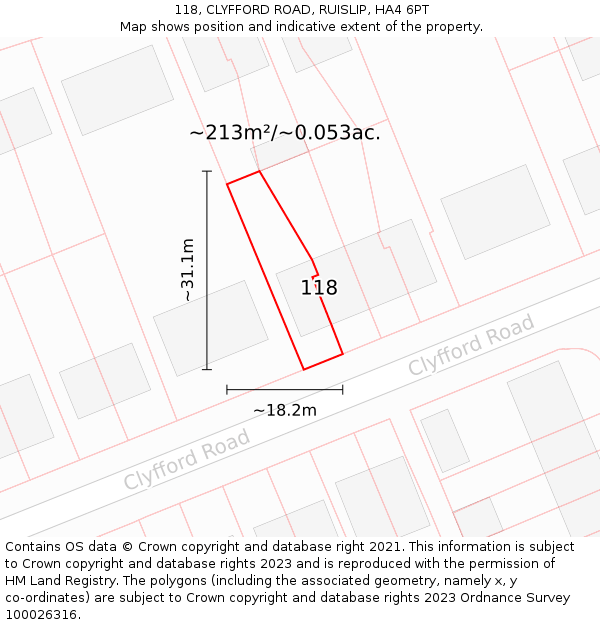 118, CLYFFORD ROAD, RUISLIP, HA4 6PT: Plot and title map