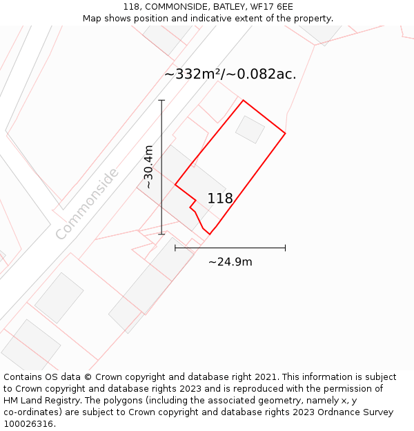 118, COMMONSIDE, BATLEY, WF17 6EE: Plot and title map