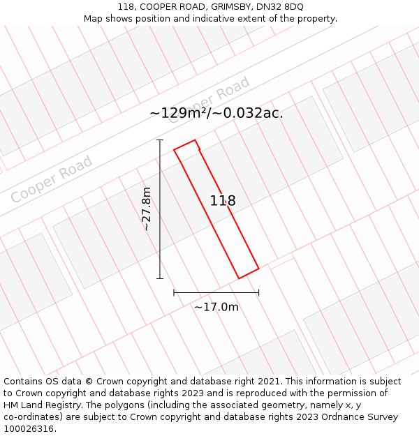 118, COOPER ROAD, GRIMSBY, DN32 8DQ: Plot and title map